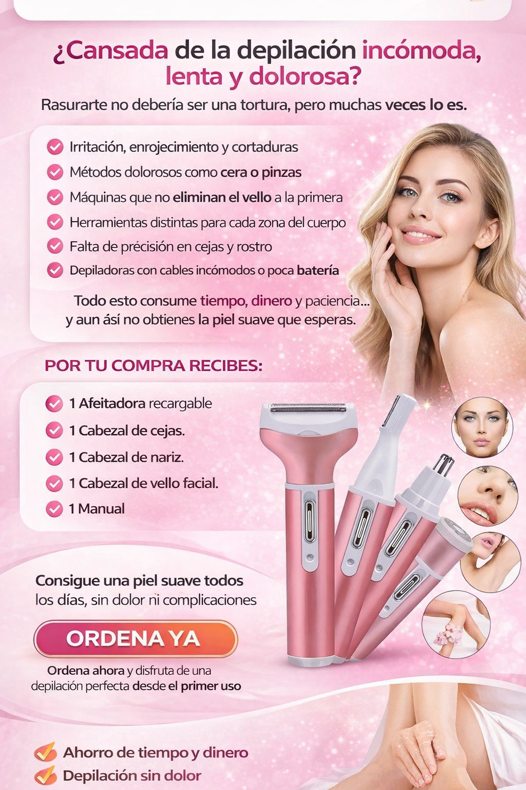 Depiladora Dama 4 en 1 Recargable